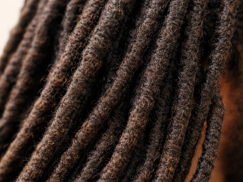 Close-up of bundled dreadlocks showing thicker, denser, fuller-looking locs from multiple strands