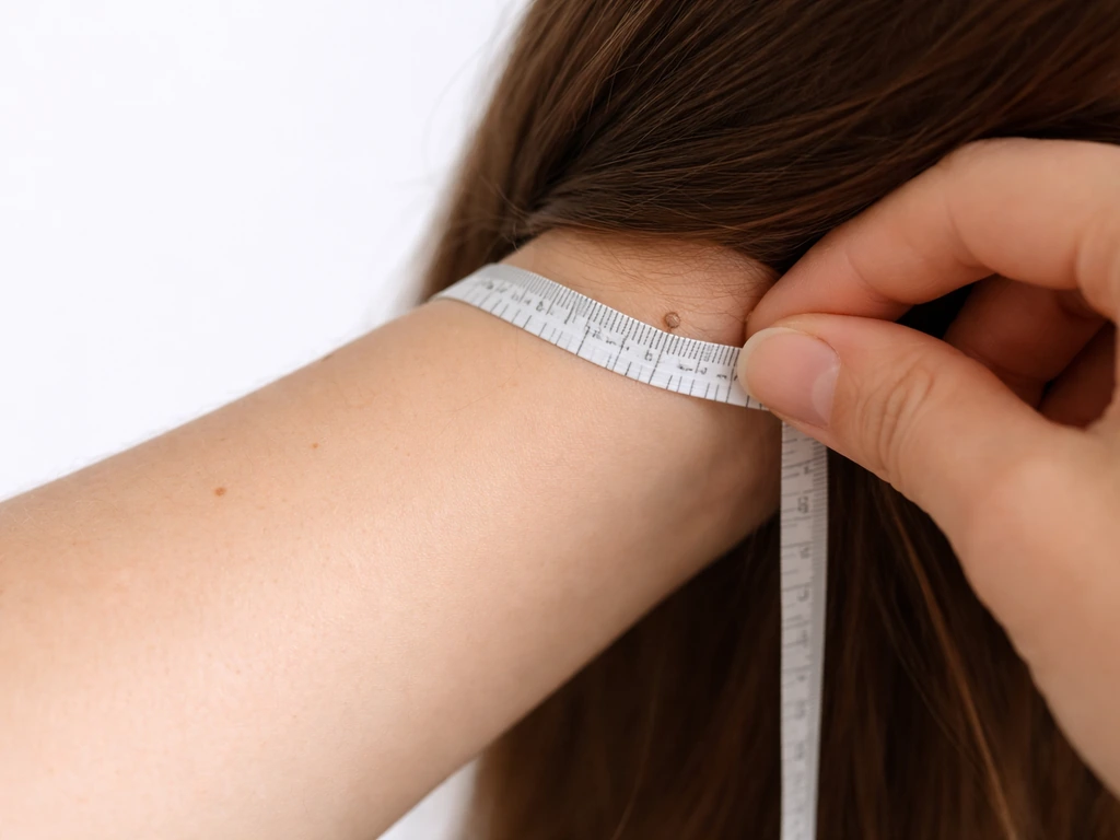 Soft measuring tape placed at the same hair-length reference point to track progress over time.