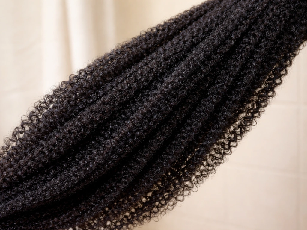 Close-up of stretched, detangled textured hair strands with healthy shine in soft natural light.