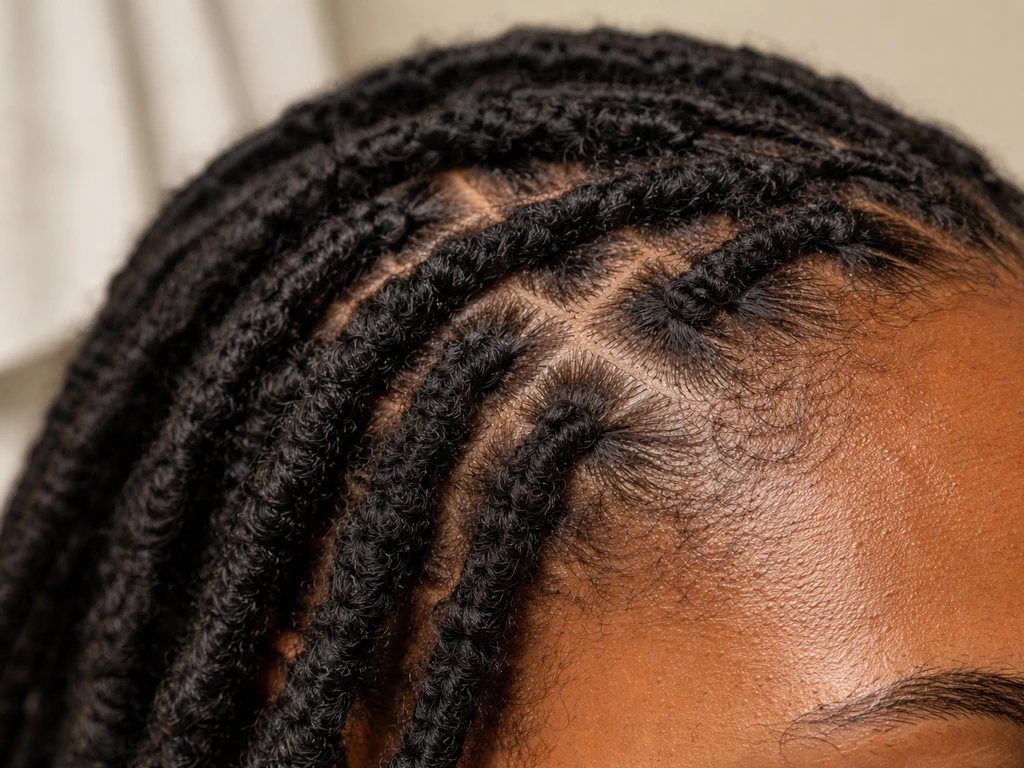 Close-up of fresh starter loc roots with visible budding and healthy scalp for faster growth context.