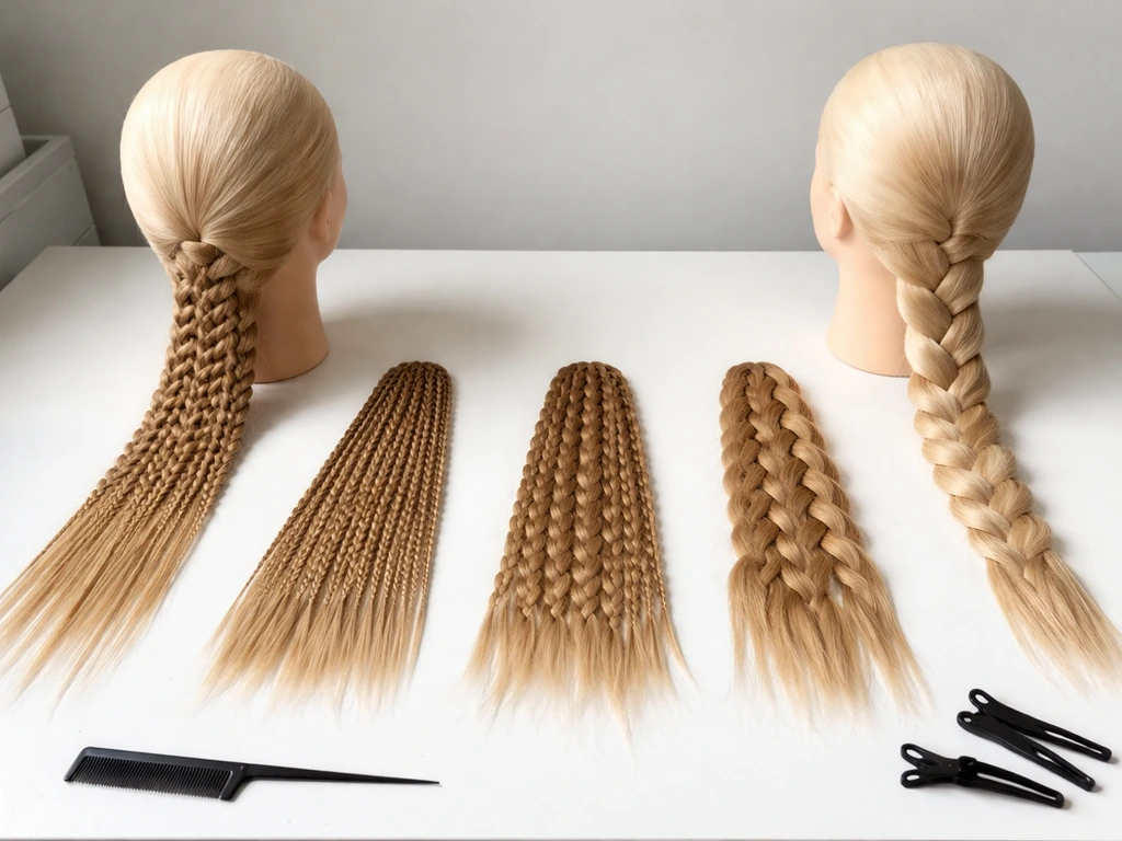 Split braid mockups showing micro, medium, and large section density—fuller vs less dense results.