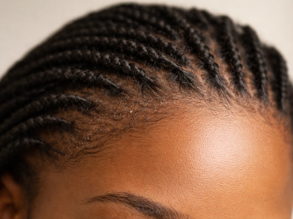 Close-up of hairline mini-twists with subtle root tension and dry scalp texture near the edges.