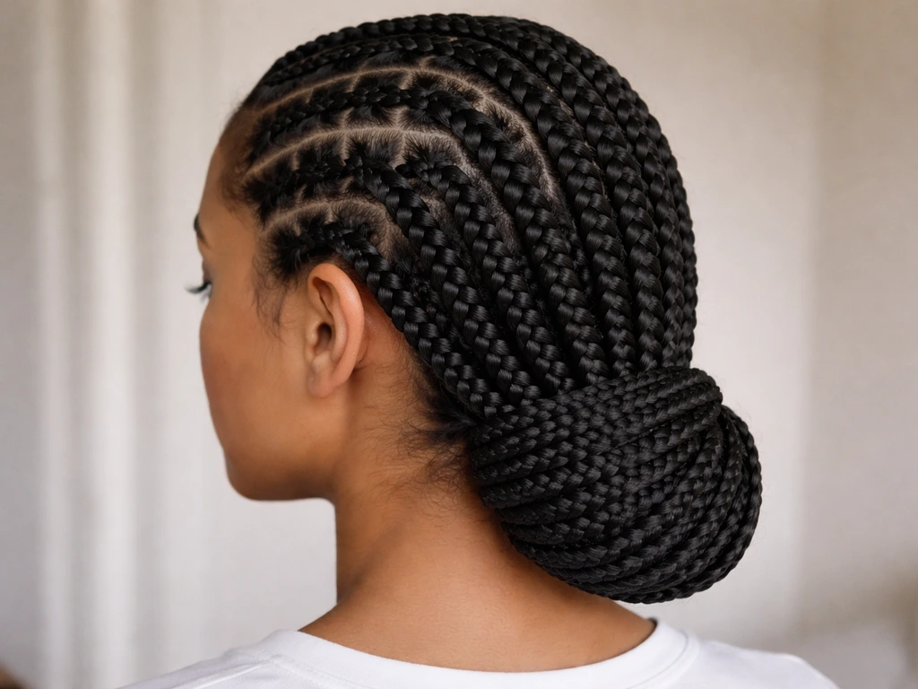 Close-up of neat box braids with tucked ends and a clear scalp parting pattern