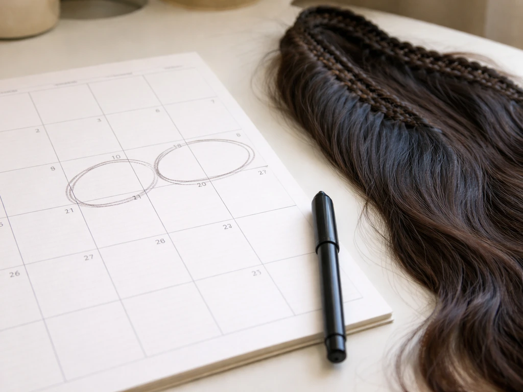 Calendar with marker and a sew-in weave section showing slightly matted edges for removal timing.