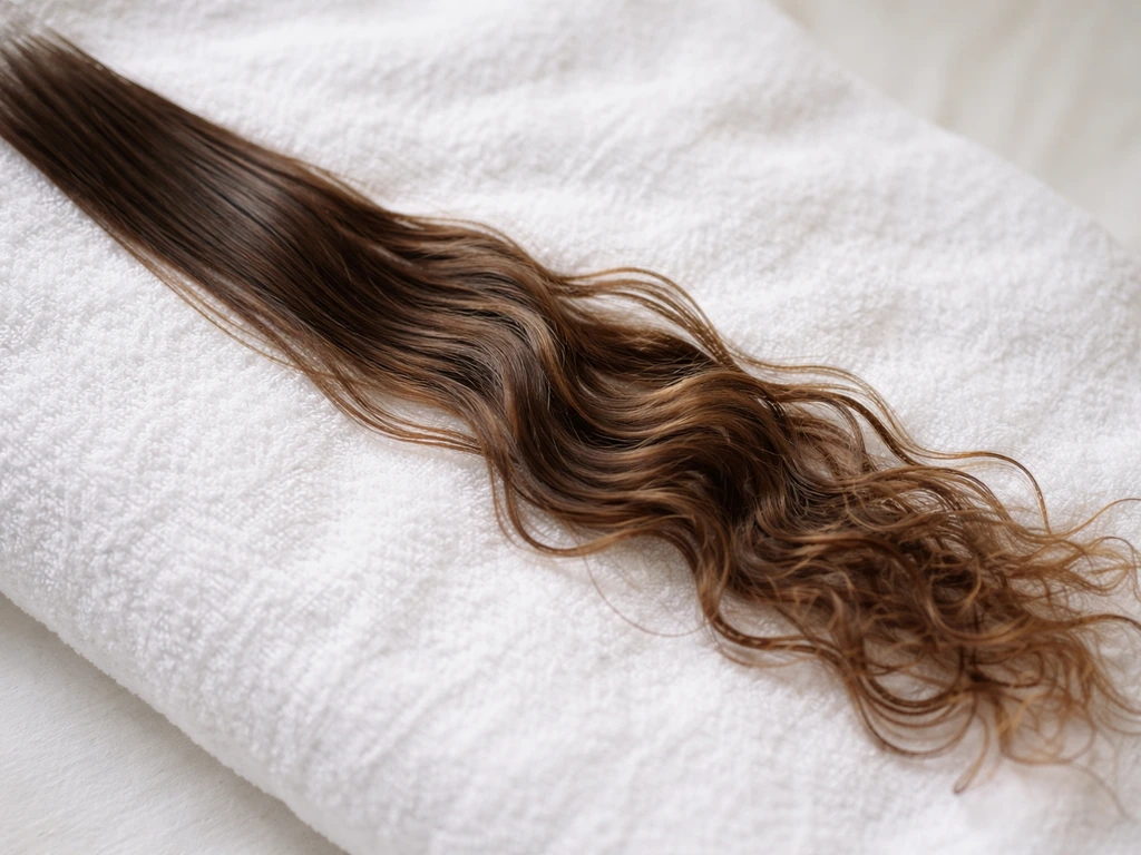 Minimal hair growth timeline showing new straight roots and gradually loosening permed curls at the ends.