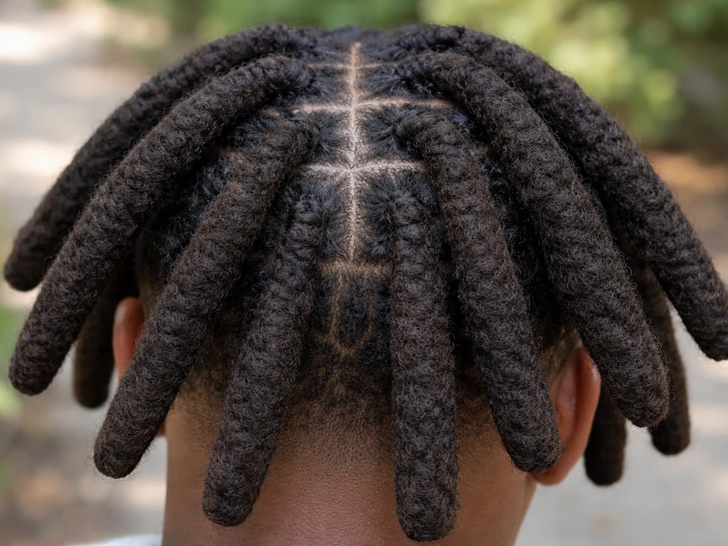 Close-up of finished wick dreads with neat, retightened roots and textured wick-like strands.